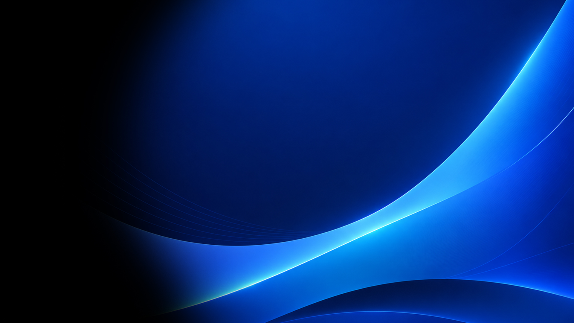 Abstract blue curved light ribbons on a dark gradient background, resembling a modern wallpaper.