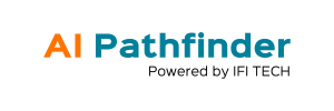 AI Pathfinder logo: orange 'AI' and teal 'Pathfinder' with small caption 'Powered by IFI TECH'